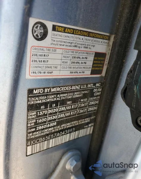 2007 Mercedes-Benz R 350 from USA, damaged, VIN 4JGCB65E57A043893